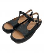 MOHIモヒ）の古着「Tストラップ オープントゥ フラットシューズ」｜ブラック