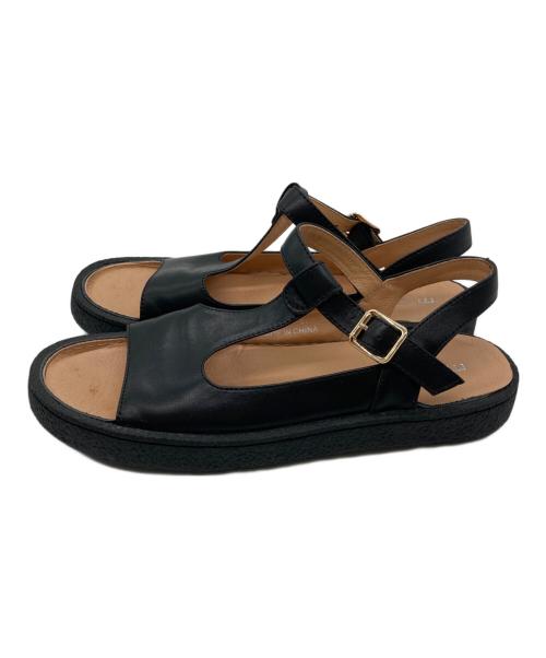 MOHI（モヒ）MOHI (モヒ) Tストラップ オープントゥ フラットシューズ ブラック サイズ:37の古着・服飾アイテム