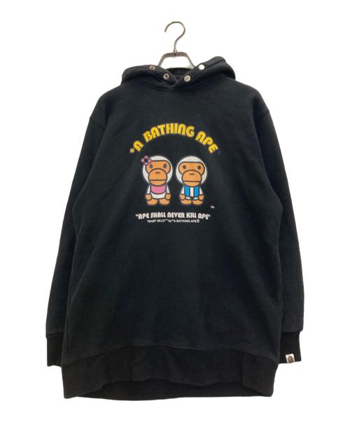 A BATHING APE（ア ベイシング エイプ）A BATHING APE (ア ベイシング エイプ) baby milo hoodie ブラック サイズ:XLの古着・服飾アイテム