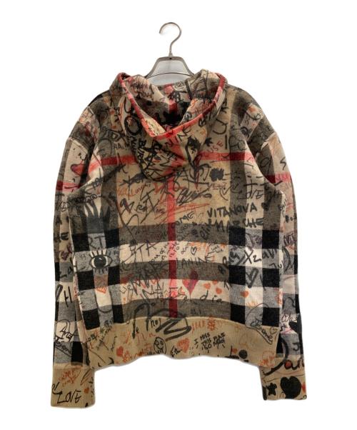 BURBERRY LONDON（バーバリーロンドン）BURBERRY LONDON (バーバリーロンドン) graffiti print checked hodie ブラウン サイズ:Ⅼの古着・服飾アイテム