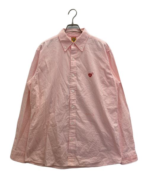 HUMAN MADE（ヒューマンメイド）HUMAN MADE (ヒューマンメイド) heart patch stripe shirts ピンク サイズ:Ⅼの古着・服飾アイテム