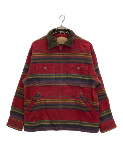 WOOLRICH（ウールリッチ）WOOLRICH (ウールリッチ) 90s ボーダーウールジャケット レッド サイズ:Mの古着・服飾アイテム