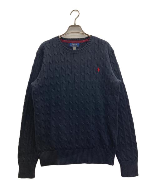 POLO RALPH LAUREN（ポロ・ラルフローレン）POLO RALPH LAUREN (ポロ・ラルフローレン) ポニー刺繍ケーブルニット ネイビー サイズ:XLの古着・服飾アイテム