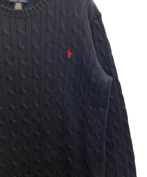 POLO RALPH LAUREN（ポロ・ラルフローレン）POLO RALPH LAUREN (ポロ・ラルフローレン) ポニー刺繍ケーブルニット ネイビー サイズ:XLの古着・服飾アイテム