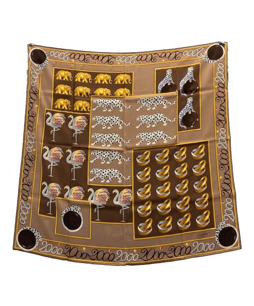 Cartier（カルティエ）Cartier (カルティエ) シルクスカーフ ブラウンの古着・服飾アイテム