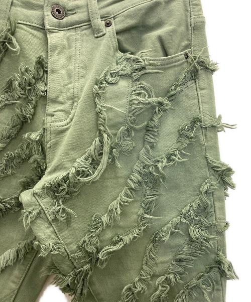 VALABASAS（バラバサス）VALABASAS (バラバサス) ハードクラッシュ フリンジスキニーフレア グリーン サイズ:73.5ｃｍ（ｗ29）の古着・服飾アイテム