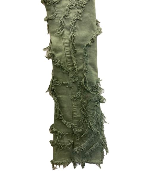 VALABASAS（バラバサス）VALABASAS (バラバサス) ハードクラッシュ フリンジスキニーフレア グリーン サイズ:73.5ｃｍ（ｗ29）の古着・服飾アイテム