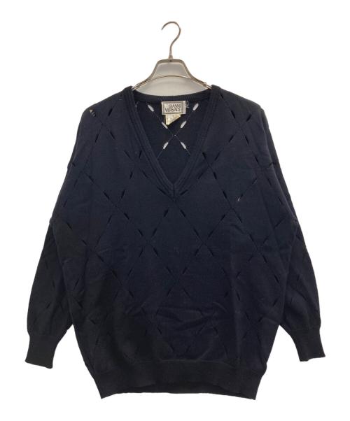 GIANNI VERSACE（ジャンニ・ヴェルサーチ）GIANNI VERSACE (ジャンニ・ヴェルサーチ) Vネックホールガーメントニット ネイビー サイズ:40の古着・服飾アイテム
