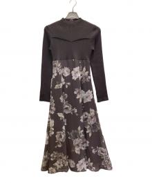 MERCURY DUO（マーキュリーデュオ）の古着「フラワードッキングロングスリーブワンピース」｜グレー