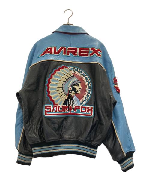 AVIREX VARSITY（アヴィレックスバーシティ）AVIREX VARSITY (アヴィレックスバーシティ) LEATHER VARSITY JACKET ブラック×ブルー サイズ:Sの古着・服飾アイテム