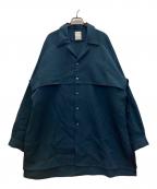 SUBLATIONSサブレーションズ）の古着「WOOL GABARDINE BELTED OPEN COLLAR SHIRT」｜グリーン