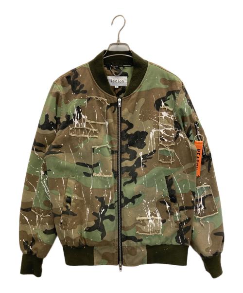 REASON CLOTHING（リーズン・クロージング）Reason clothing (リーズン・クロージング) スプラッシュウッドランドカモフライトジャケット オリーブ サイズ:Sの古着・服飾アイテム