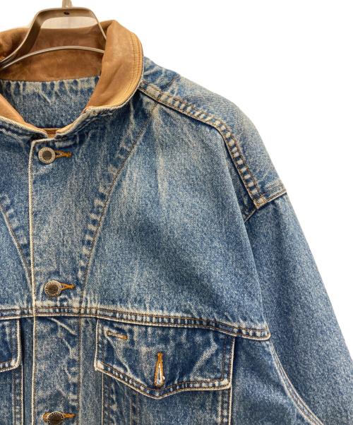 Timberland（ティンバーランド）Timberland (ティンバーランド) 襟レザーデニムジャケット インディゴ サイズ:Ⅼの古着・服飾アイテム