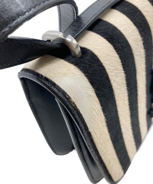 Saint Laurent Paris（サンローランパリ）Saint Laurent Paris (サンローランパリ) ハラコストライプショルダーバッグ ブラック×ホワイトの古着・服飾アイテム