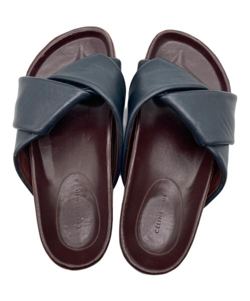 CELINE（セリーヌ）CELINE (セリーヌ) レザーツイストサンダル ネイビー×ボルドー サイズ:23cmの古着・服飾アイテム