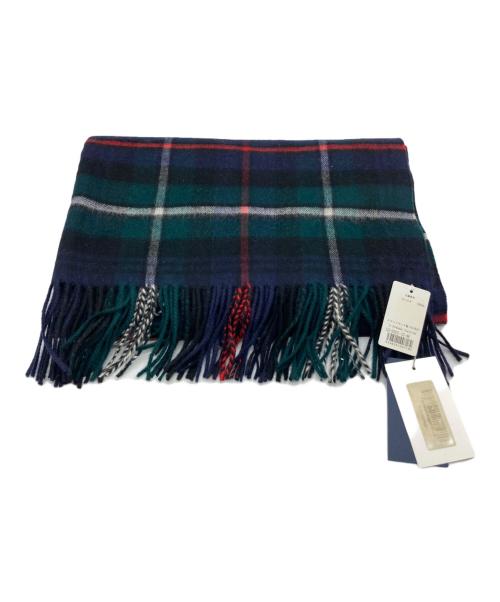 JOHNSTONS OF ELGIN（ジョンストンズオブエルガン）JOHNSTONS OF ELGIN (ジョンストンズオブエルガン) 大判カシミヤチェクストール ネイビー×グリーン サイズ:WA56の古着・服飾アイテム