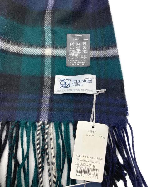 JOHNSTONS OF ELGIN（ジョンストンズオブエルガン）JOHNSTONS OF ELGIN (ジョンストンズオブエルガン) 大判カシミヤチェクストール ネイビー×グリーン サイズ:WA56の古着・服飾アイテム