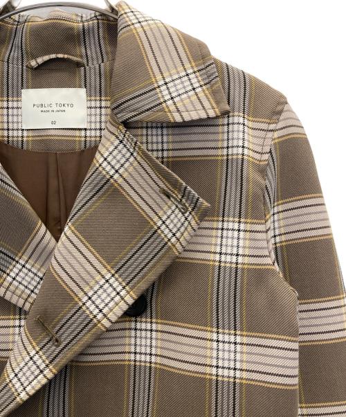 PUBLIC TOKYO（パブリックトウキョウ）PUBLIC TOKYO (パブリックトウキョウ) ダブルチェックコート ブラウン サイズ:2の古着・服飾アイテム