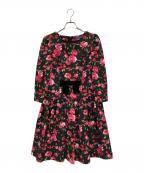 M'S GRACYエムズグレイシー）の古着「ベルベットリボン フラワープリント柄ワンピース」｜ブラック