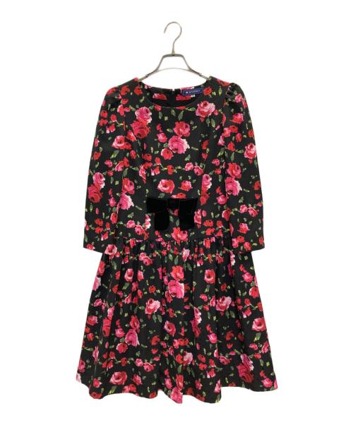 M'S GRACY（エムズグレイシー）M'S GRACY (エムズグレイシー) ベルベットリボン フラワープリント柄ワンピース ブラック サイズ:38の古着・服飾アイテム