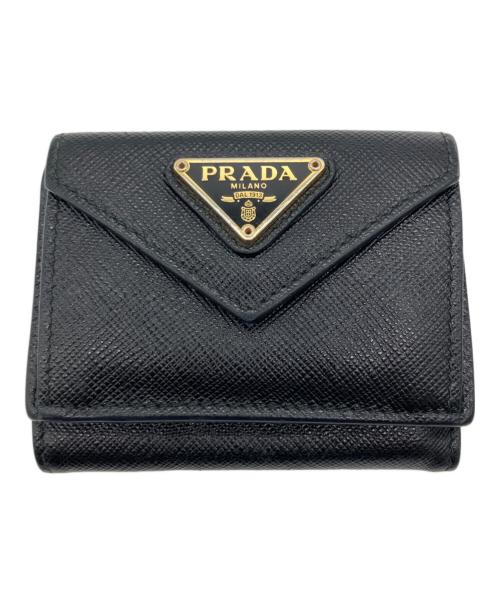 PRADA（プラダ）PRADA (プラダ) サフィアーノ三角ロゴ3つ折り財布 ブラックの古着・服飾アイテム