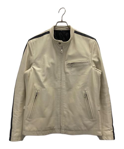 舶来堂（ハクライドウ）舶来堂 (ハクライドウ) サイドライン レザー シングルライダースジャケット ホワイト サイズ:40の古着・服飾アイテム
