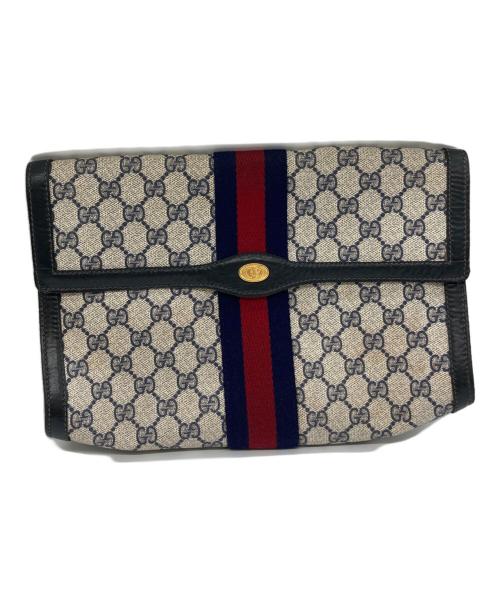GUCCI（グッチ）GUCCI (グッチ) GGスプリームキャンバスクラッチバッグ ネイビー×ホワイトの古着・服飾アイテム