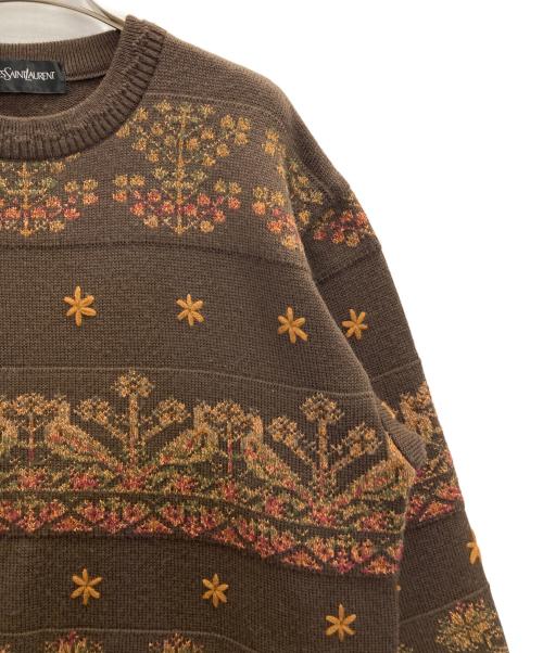 Yves Saint Laurent（イヴサンローラン）Yves Saint Laurent (イヴサンローラン) クルーネックニット ブラウン サイズ:Ⅿの古着・服飾アイテム