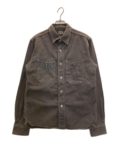 EIGHT G（エイトジー）EIGHT G (エイトジー) ヴィンテージストライプワークシャツ ブラック サイズ:38の古着・服飾アイテム