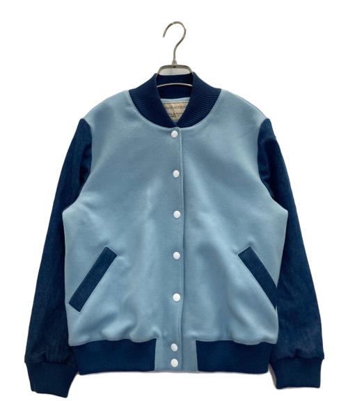 maison kitsune（メゾンキツネ）MAISON KITSUNE (メゾンキツネ) ウールロゴスタジャン ブルー サイズ:XSの古着・服飾アイテム