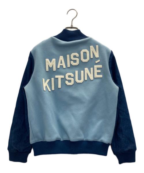 maison kitsune（メゾンキツネ）MAISON KITSUNE (メゾンキツネ) ウールロゴスタジャン ブルー サイズ:XSの古着・服飾アイテム