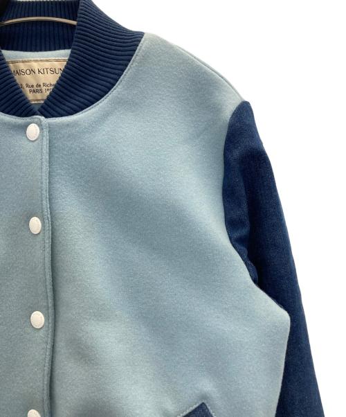 maison kitsune（メゾンキツネ）MAISON KITSUNE (メゾンキツネ) ウールロゴスタジャン ブルー サイズ:XSの古着・服飾アイテム