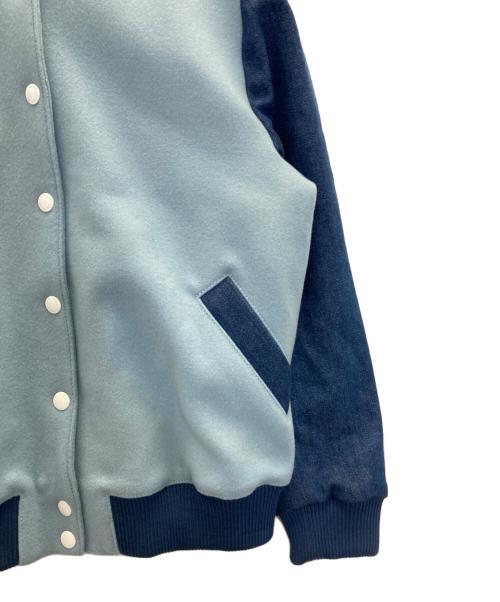 maison kitsune（メゾンキツネ）MAISON KITSUNE (メゾンキツネ) ウールロゴスタジャン ブルー サイズ:XSの古着・服飾アイテム