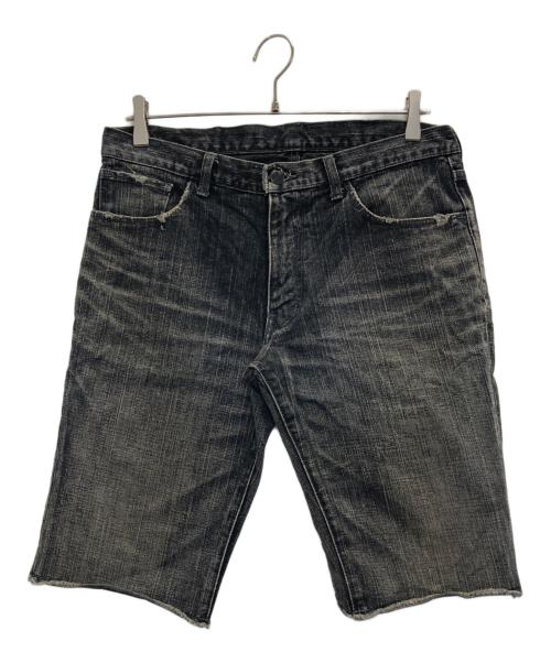 NUMBER (N)INE（ナンバーナイン）NUMBER (N)INE (ナンバーナイン) カットフデニムハーフパンツ ブラック サイズ:表記無しの古着・服飾アイテム