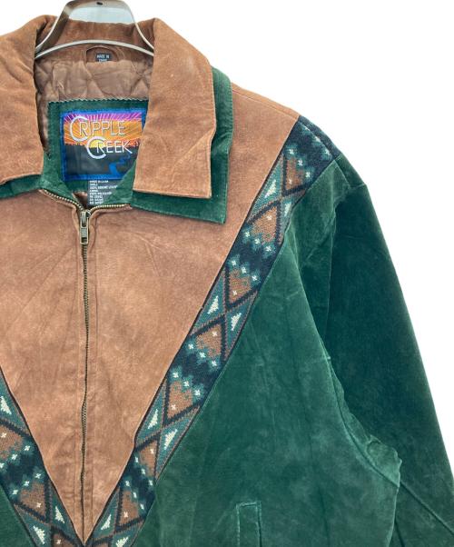 CRIPPLE CREEK（クリップルクリーク）CRIPPLE CREEK (クリップルクリーク) スエードブルゾン ブラウン×グリーン サイズ:表記無しの古着・服飾アイテム