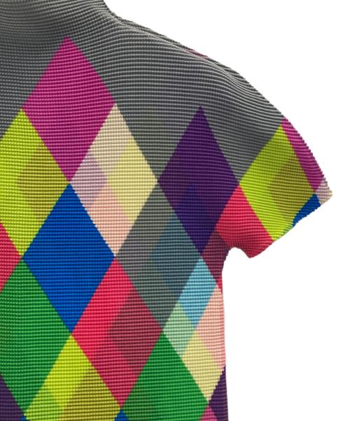 me ISSEY MIYAKE（ミーイッセイ ミヤケ）me ISSEY MIYAKE (ミーイッセイ ミヤケ) アーガイル柄ハイネックワッフルブラウス マルチカラー サイズ:表記なしの古着・服飾アイテム