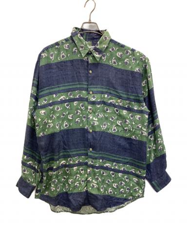 GOOUCH シルク 長袖柄シャツ 中古・古着通販】goouch (グーチ) 80s 総柄シルクシャツ ブルー サイズ