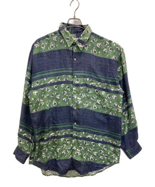GOOUCH（グーチ）goouch (グーチ) 80s 総柄シルクシャツ ブルー サイズ:Ｍの古着・服飾アイテム