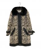 ADOREアドーア）の古着「ファー付切替ツイードコート」｜ホワイト