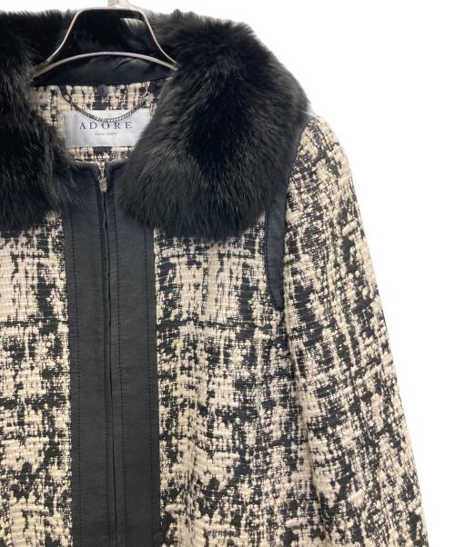 ADORE（アドーア）ADORE (アドーア) ファー付切替ツイードコート ホワイト サイズ:38の古着・服飾アイテム