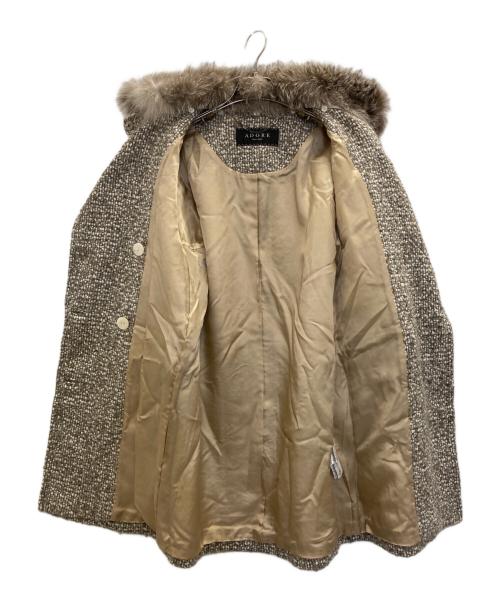 ADORE（アドーア）ADORE (アドーア) ファー付ダブルコート ブラウン サイズ:36の古着・服飾アイテム