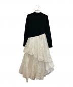 anuansアニュアンス）の古着「イレギュラーヘムドッキングニットワンピース」｜ブラック