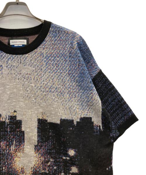 MAISON SPECIAL（メゾンスペシャル）MAISON SPECIAL (メゾンスペシャル) Art Short Sleeve Crew Neck Knit T-Shirt ブラック×ブルー サイズ:2の古着・服飾アイテム