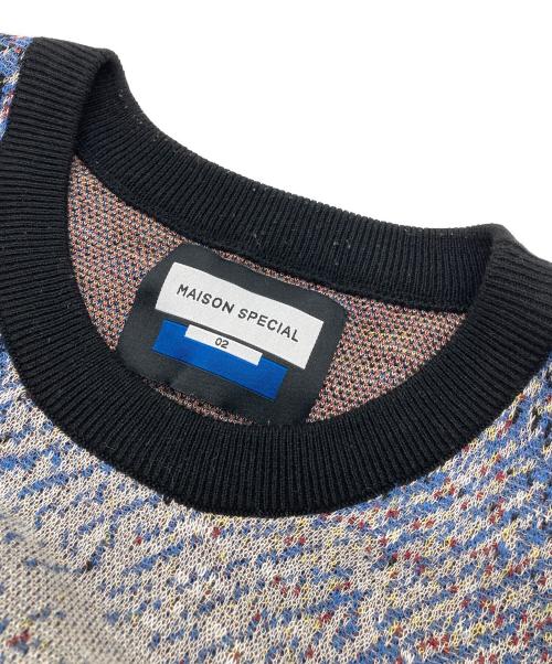 MAISON SPECIAL（メゾンスペシャル）MAISON SPECIAL (メゾンスペシャル) Art Short Sleeve Crew Neck Knit T-Shirt ブラック×ブルー サイズ:2の古着・服飾アイテム
