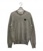 PLAY COMME des GARCONSプレイコムデギャルソン）の古着「プレイハートVネックニット」｜グレー