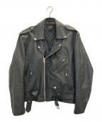 HORN WORKSホーンワークス）の古着「ダブルレザーライダースジャケット」｜ブラック