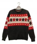 Needlesニードルズ）の古着「Crew Neck Sweater Argyle」｜ブラック×レッド