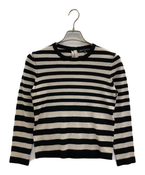 23区（ニジュウサンク）23区 (ニジュウサンク) ボーダーカシミヤ混ニット ブラック サイズ:Sの古着・服飾アイテム