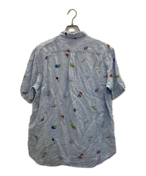 PAPAS PLUS（パパスプラス）PAPAS PLUS (パパスプラス) s/s linen shirts ブルー サイズ:Lの古着・服飾アイテム
