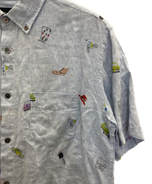 PAPAS PLUS（パパスプラス）PAPAS PLUS (パパスプラス) s/s linen shirts ブルー サイズ:Lの古着・服飾アイテム